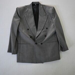 Vtg USA Made 44R Gray Glenn Check Wool Double Breasted Blazer Jacket Sport‎ Coat